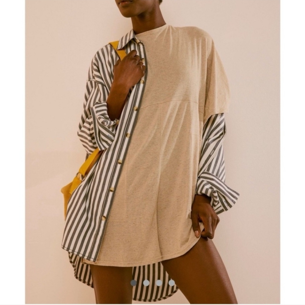 Free People Beach Linen Blend Open Back Romper, Size XS, Sand Color